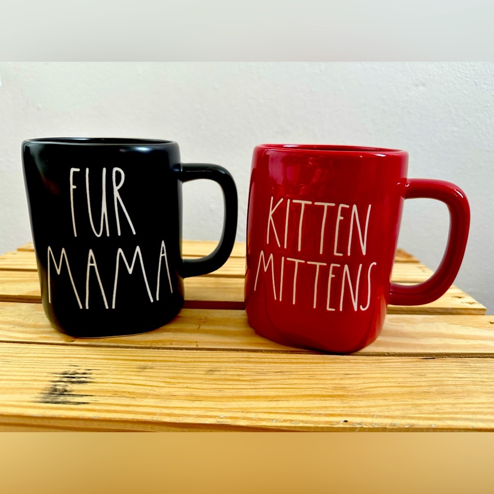 Rae Dunn Set of two mugs cat lover